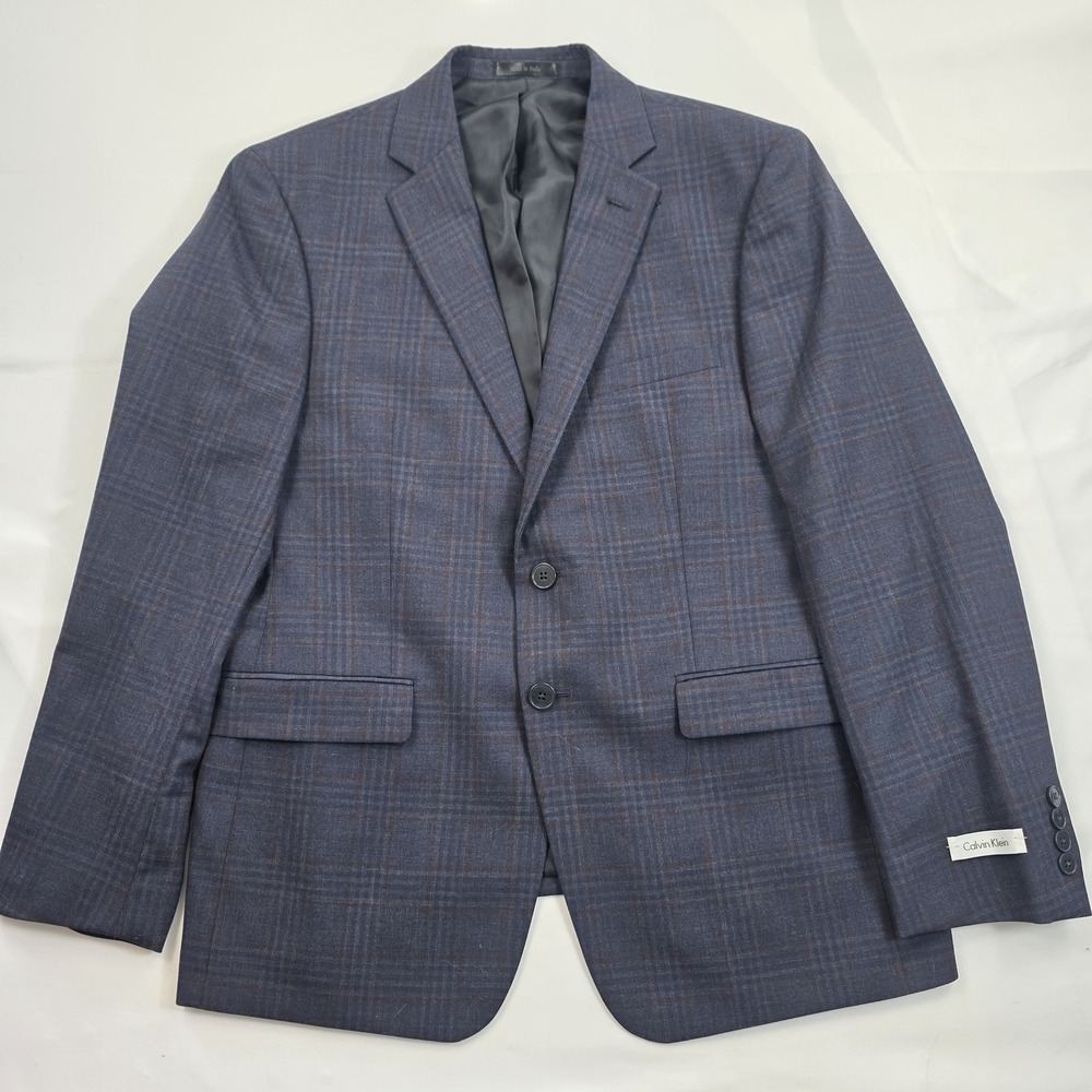 Calvin Klein Blazer Mens 42S Blue Plaid Wool Extreme Slim Fit Two Button Jacket